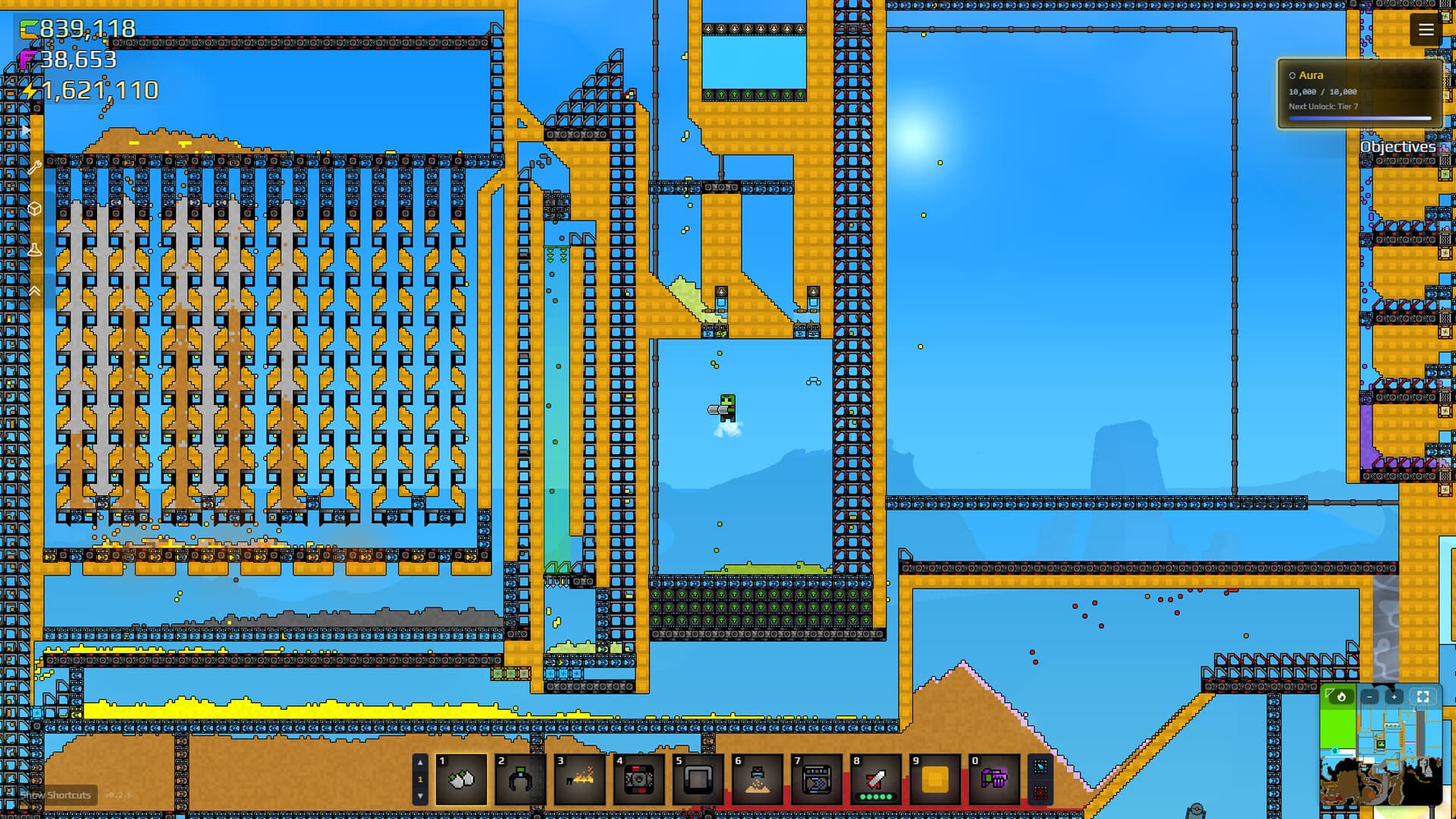 Official Sandustry screenshot of a dense factory with repeated processing lines and yellow material.